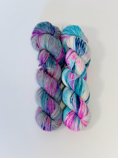 Merino superwash and nylon hand dyed yarn color Unicorn