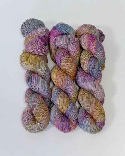 Merino superwash and nylon hand dyed yarn color Rainy sunset