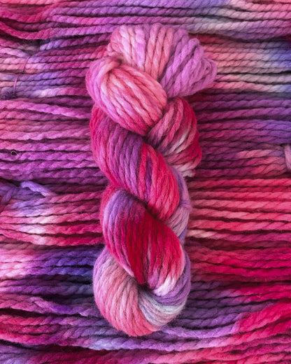 Hand dyed chunky wool yarn color Mountain Dawn